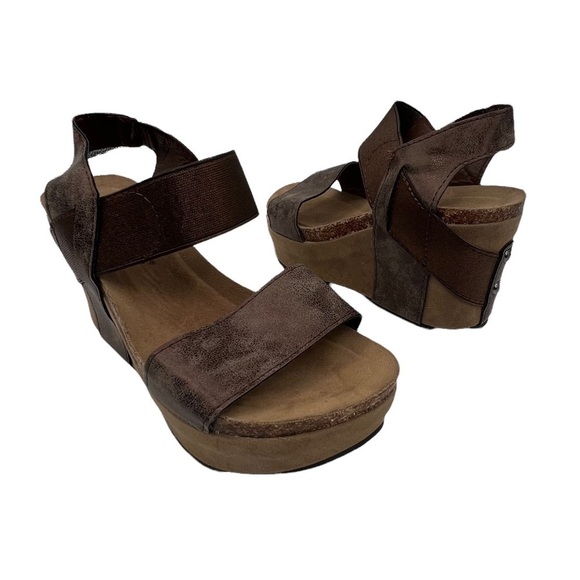Pierre Dumas Hester Brown Platform Wedge Sandals Size 6 1/2 Women’s - Picture 1 of 9